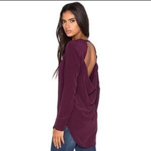 Chaser Open Back Silk Blouse M Cabernet Long Sleeve Going Out Top